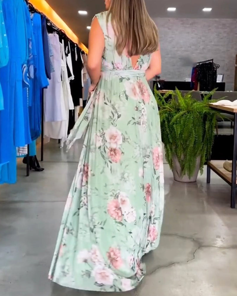 Gia | Robe longue sans manches à fleurs