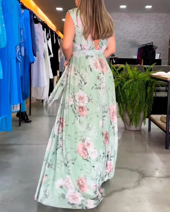 Gia | Robe longue sans manches à fleurs