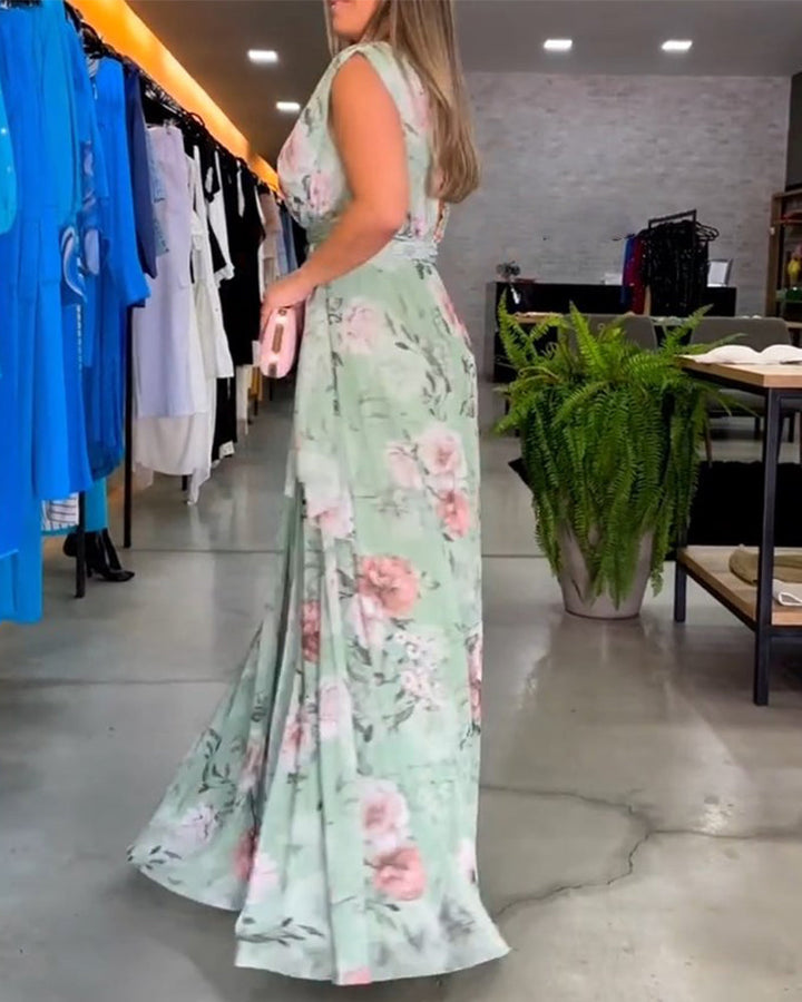 Gia | Robe longue sans manches à fleurs
