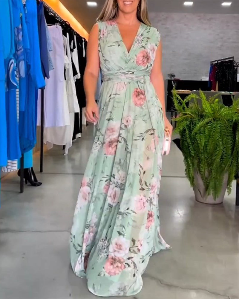 Gia | Robe longue sans manches à fleurs