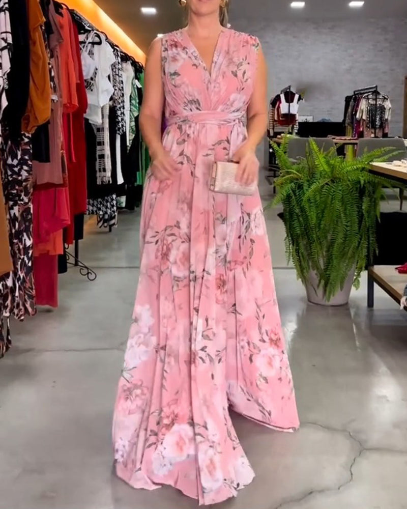 Gia | Robe longue sans manches à fleurs