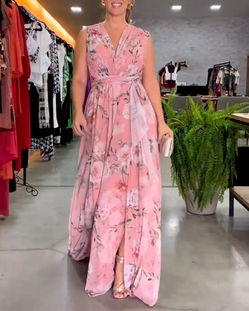 Gia | Robe longue sans manches à fleurs