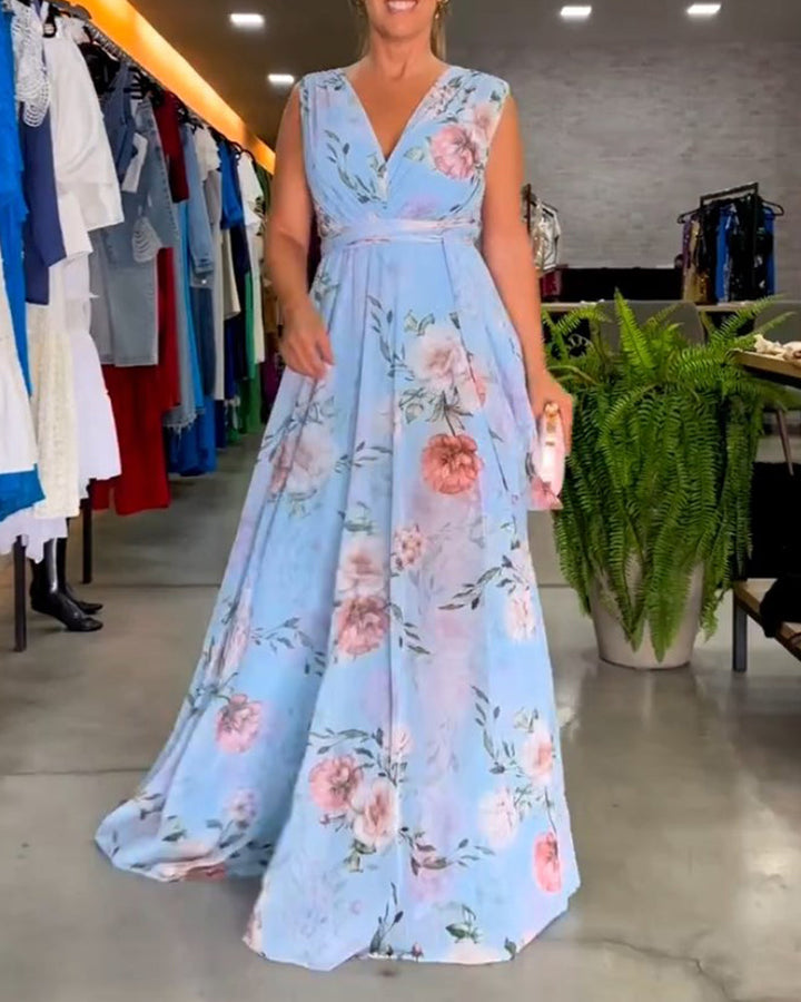 Gia | Robe longue sans manches à fleurs