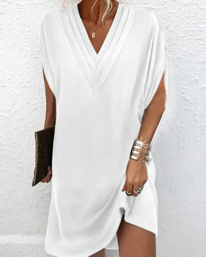 Céleste | Robe Mini à Col en V et Manches Fendues