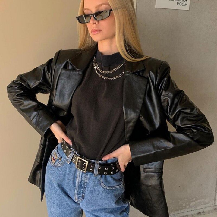 Raymonde | Blazer Noir à Col Rabattu