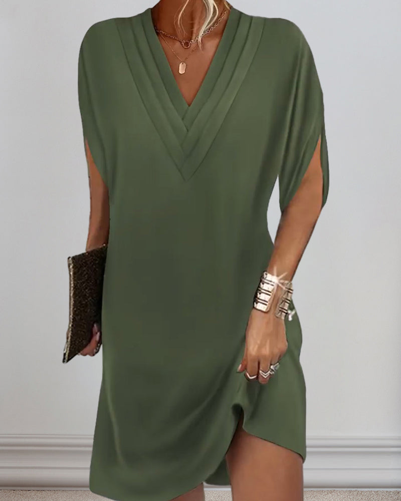 Céleste | Robe Mini à Col en V et Manches Fendues
