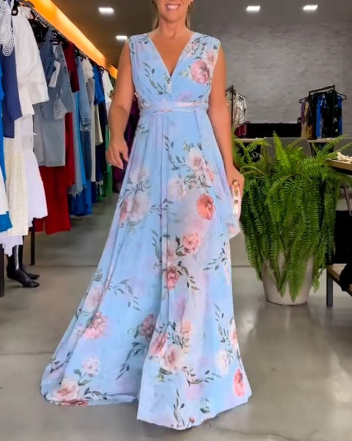 Gia | Robe longue sans manches à fleurs