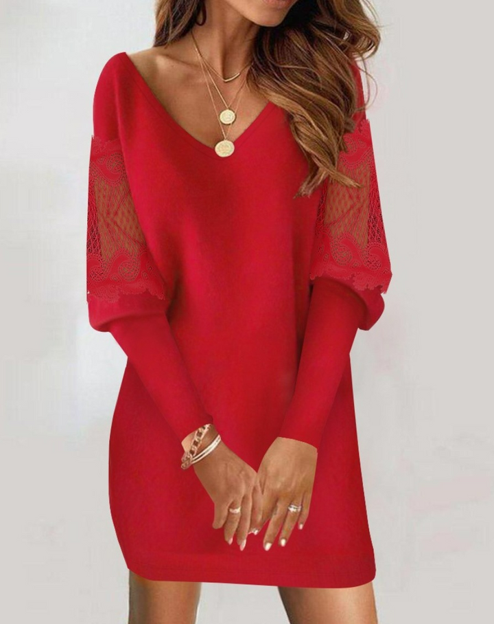 Éléonore | Robe Mini à Manches en Dentelle Brodée