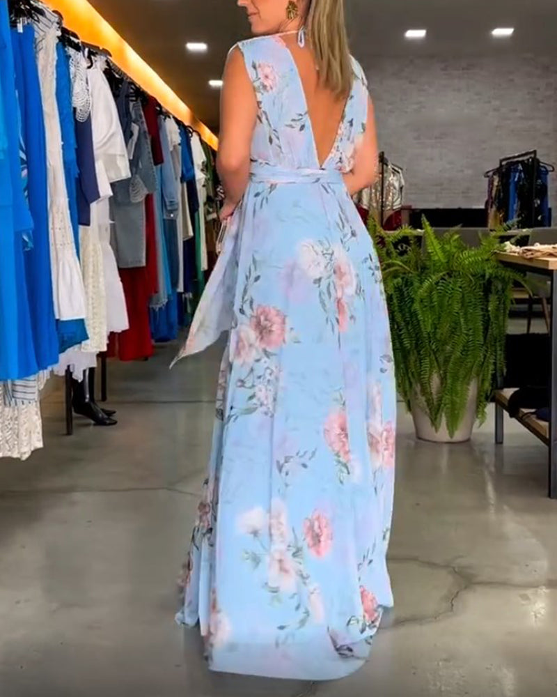 Gia | Robe longue sans manches à fleurs