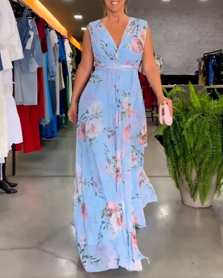 Gia | Robe longue sans manches à fleurs