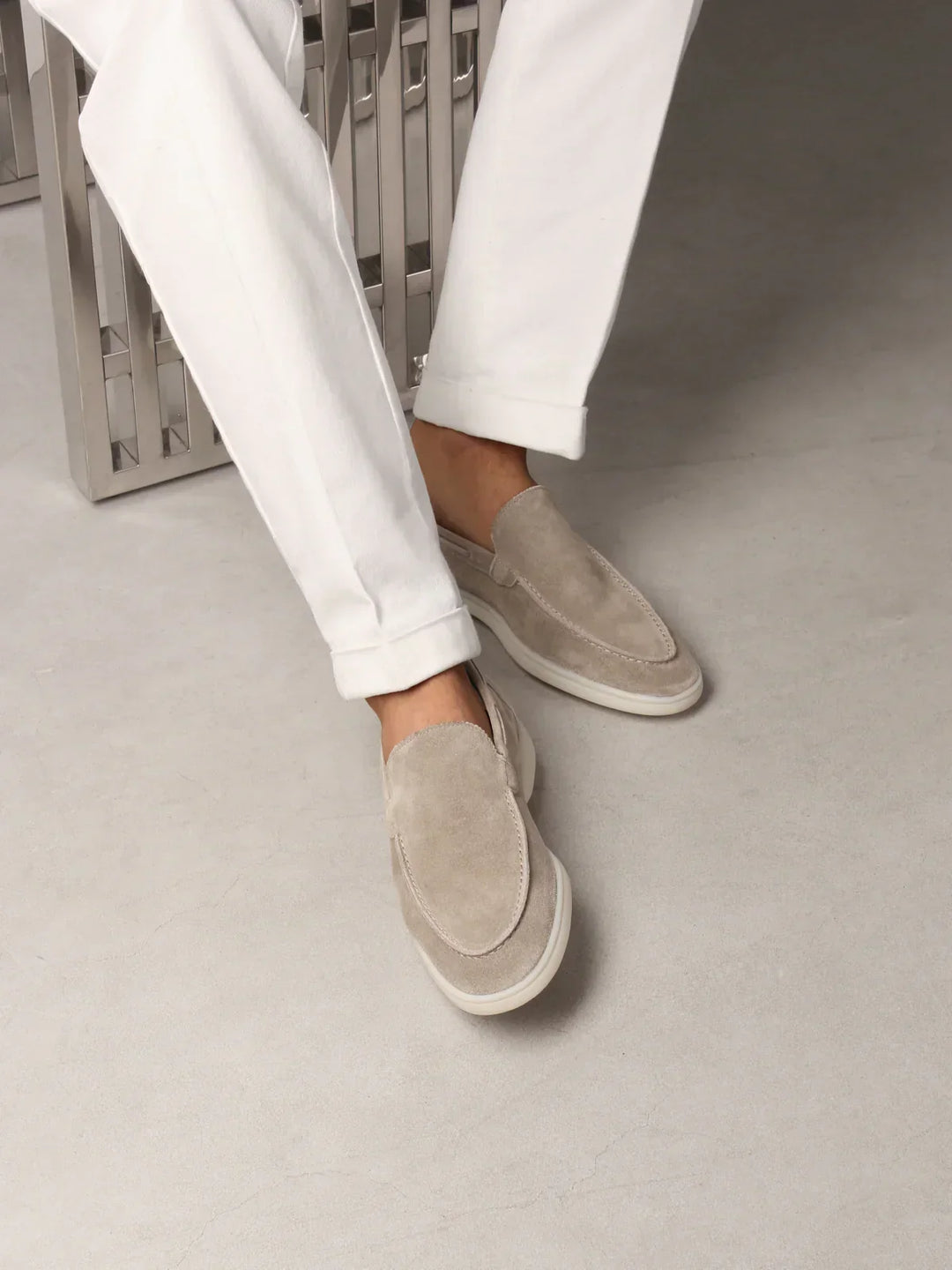 Mocassins de Yacht en daim gris clair Homme