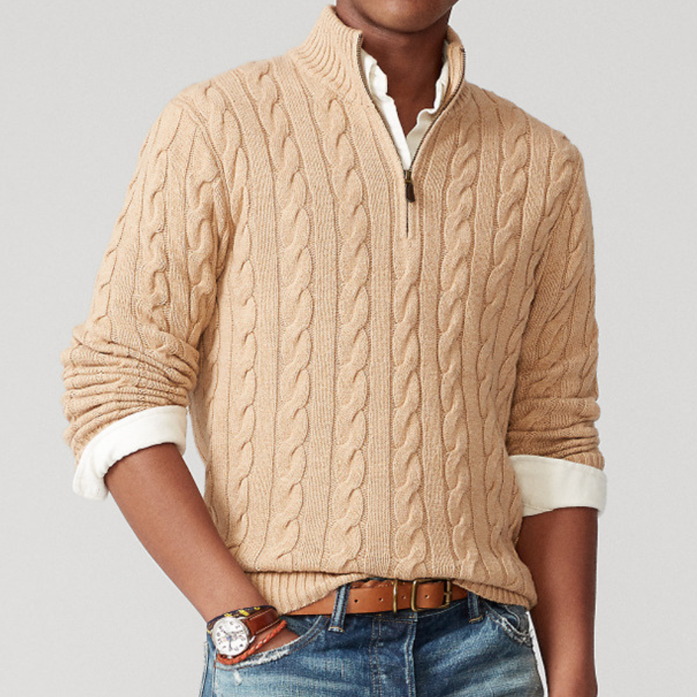 Hiram | Pull en maille torsadée à demi-zip Homme