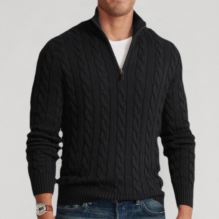 Hiram | Pull en maille torsadée à demi-zip Homme