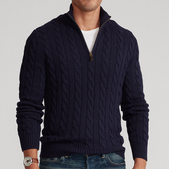 Hiram | Pull en maille torsadée à demi-zip Homme