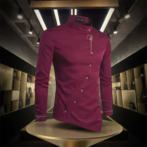 Marvin | Chemise Rétro à Col Montant et Manches Longues Homme