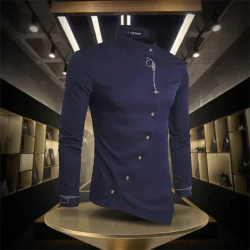 Marvin | Chemise Rétro à Col Montant et Manches Longues Homme