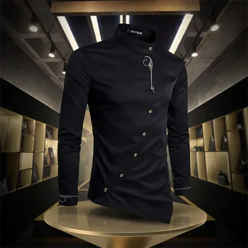 Marvin | Chemise Rétro à Col Montant et Manches Longues Homme