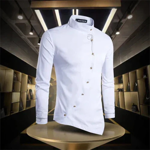 Marvin | Chemise Rétro à Col Montant et Manches Longues Homme