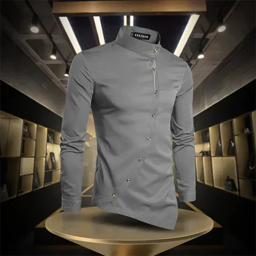 Marvin | Chemise Rétro à Col Montant et Manches Longues Homme