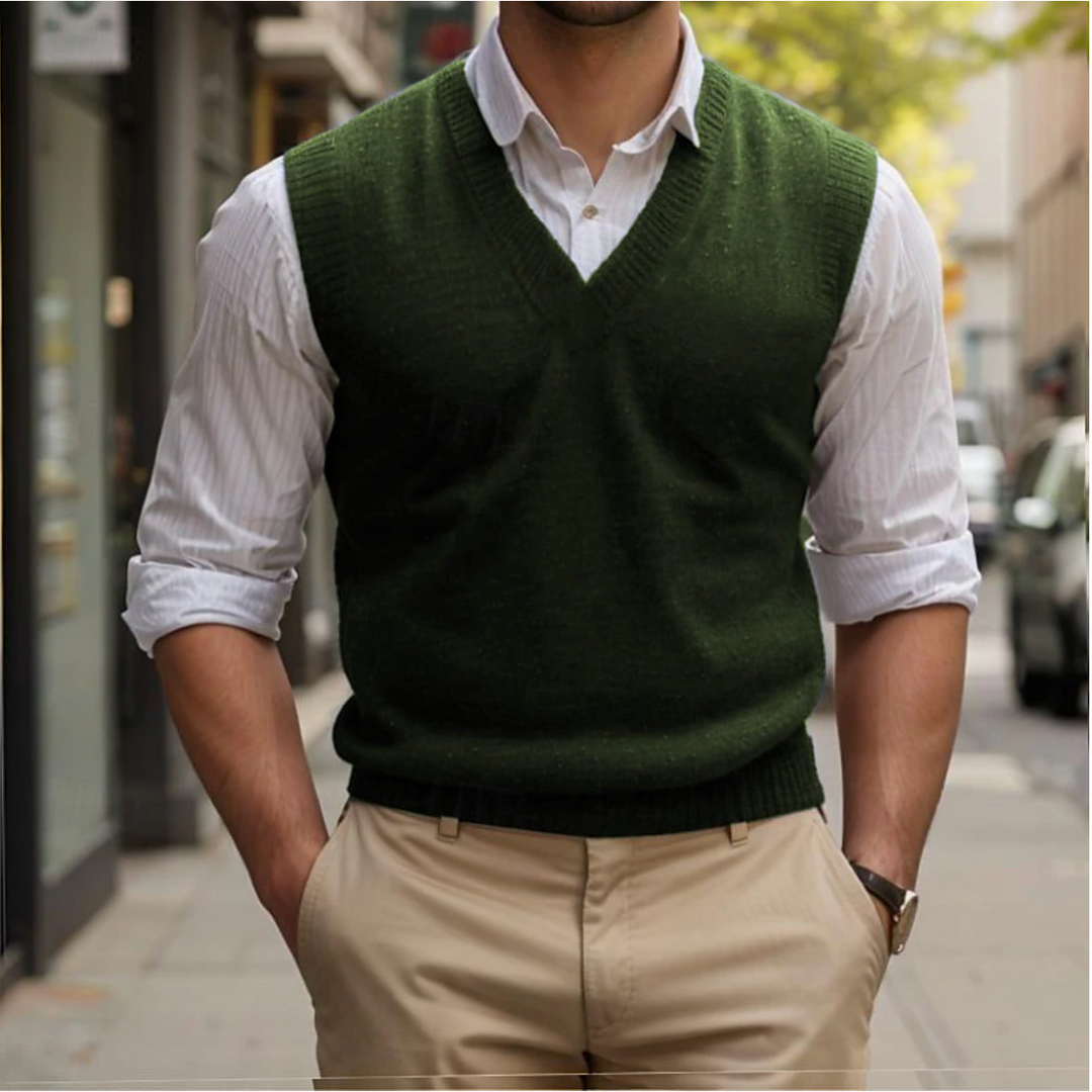 Andrew | Pull sans manches vintage à col en V Homme