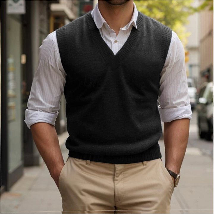 Andrew | Pull sans manches vintage à col en V Homme