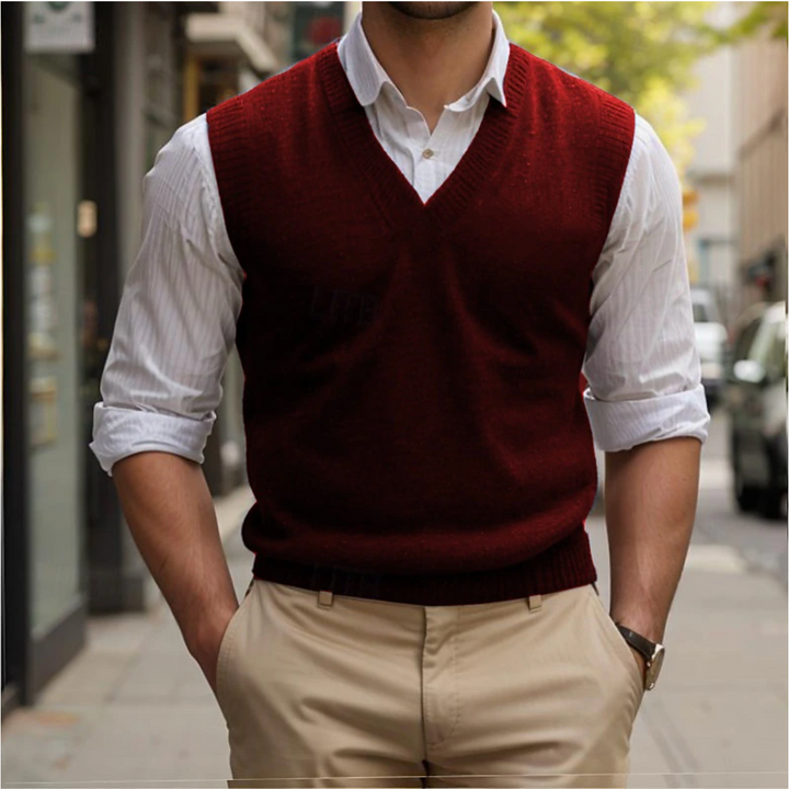 Andrew | Pull sans manches vintage à col en V Homme