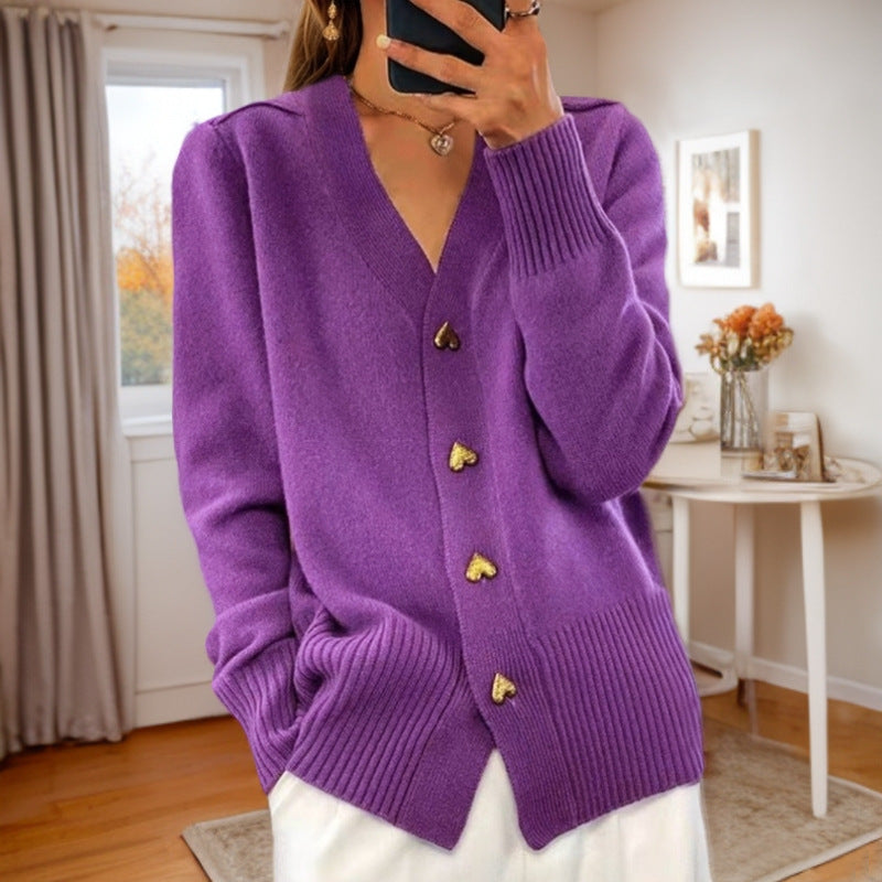 Laure | Cardigan Col V Boutons Dorés