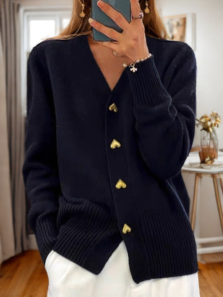 Laure | Cardigan Col V Boutons Dorés