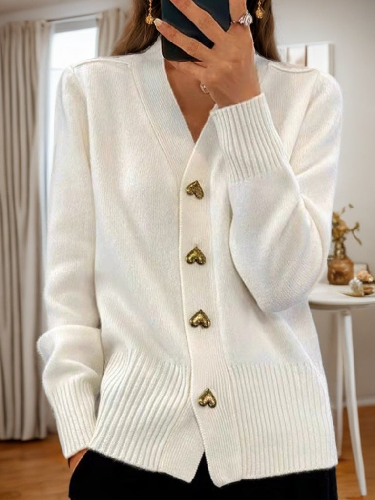 Laure | Cardigan Col V Boutons Dorés